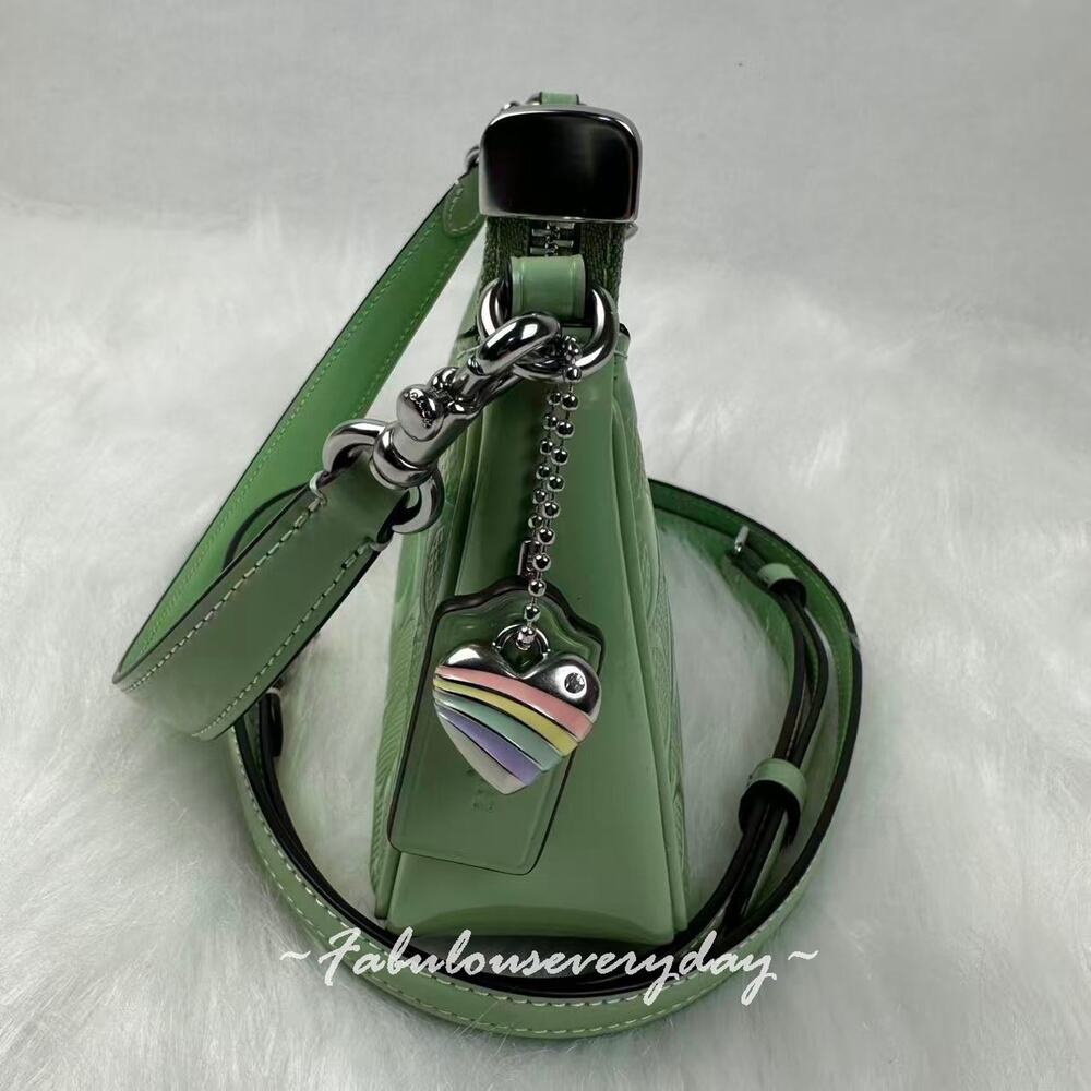 Coach Teri Mini Crossbody Bag Signature Leather Heart Charm Pale Green CCZ29 NWT - Picture 5 of 8
